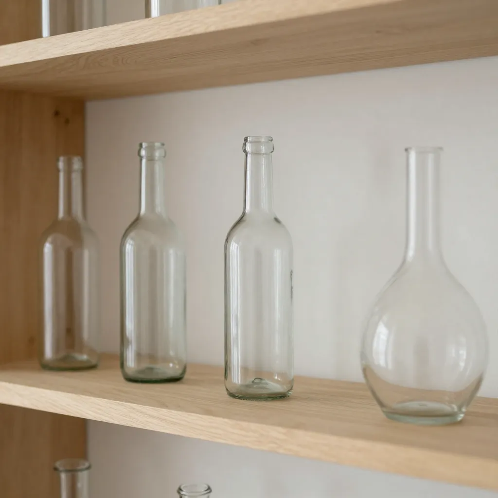 Compact glass bottle with narrow neck